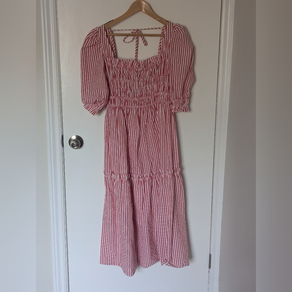Topshop Pink and White Striped Smocked Maxi Dress